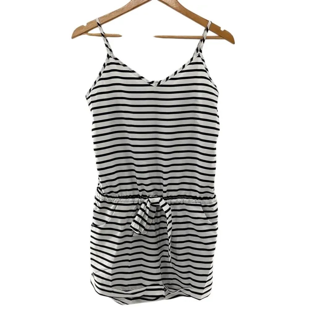 J. Crew Printed  Black White Striped Drapey Loose Fit Lightweight Romper Size XS